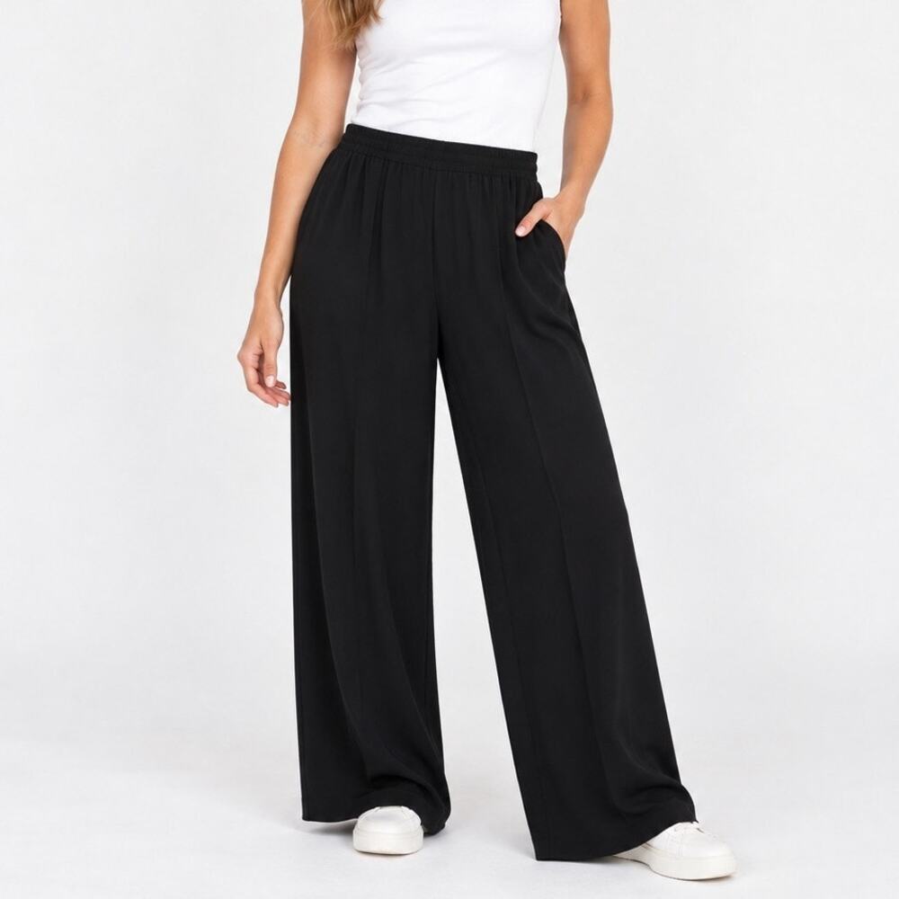 Vince Women's High Rise Crepe Pull On Wide Leg Pant Black Size 12